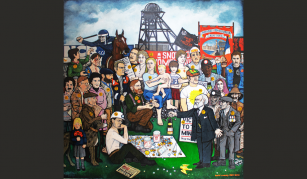 Image of The Past is Another Country' by David Rumsey, Oil on Board, 1984 1985 Miner's Strike. Copyright David Rumsey Estate