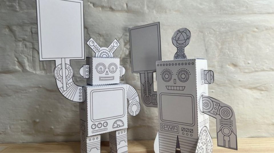 Image of Two mini robots made from sheets of paper