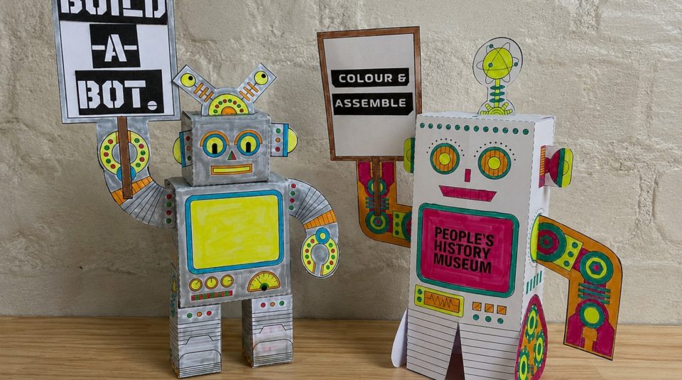Image of Two mini robots made from sheets of paper