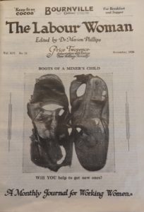 Front cover with a photograph of worn tattered boots. Titled ‘BOOTS OF A MINER'S CHILD, Will YOU help to get new ones?’