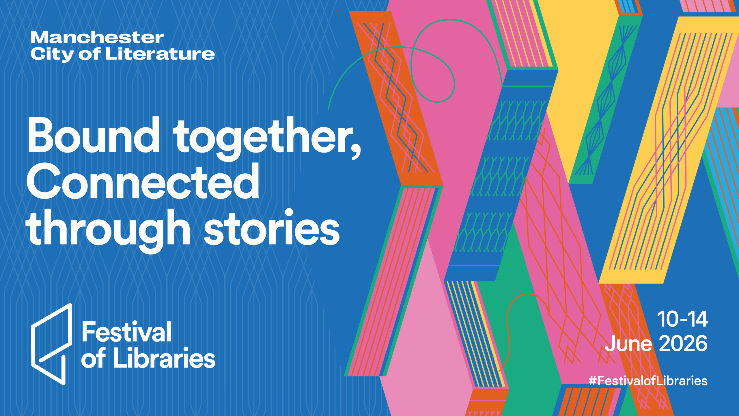 Manchester City of Literature Festival of Libraries 2026 banner.