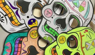 Image of Flat lay of skeleton masks